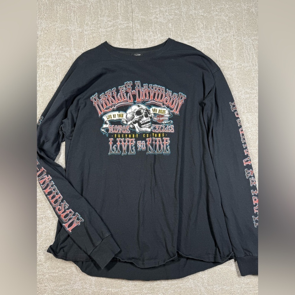 Harley Davidson Live To Ride Graphic Long Sleeve Skull Fargo ND Mens Shirt READ
